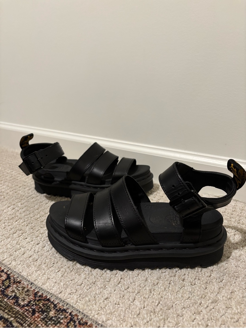 Dr. Martens Black Leather Platform Strappy Sandals